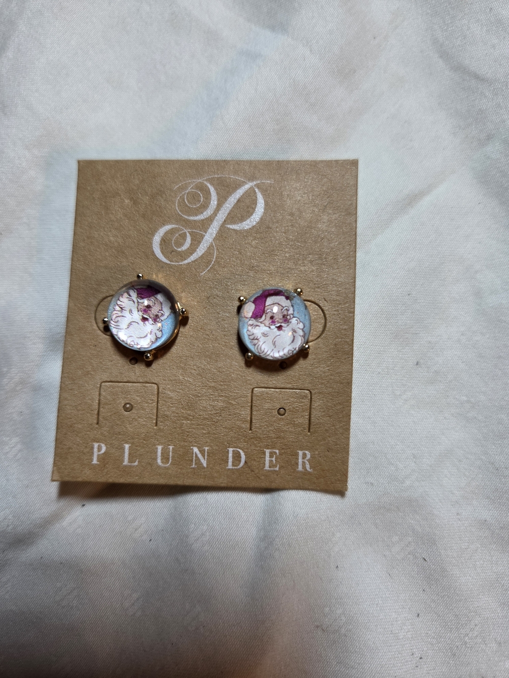 Plunder Pink and White Santa Stud Earrings